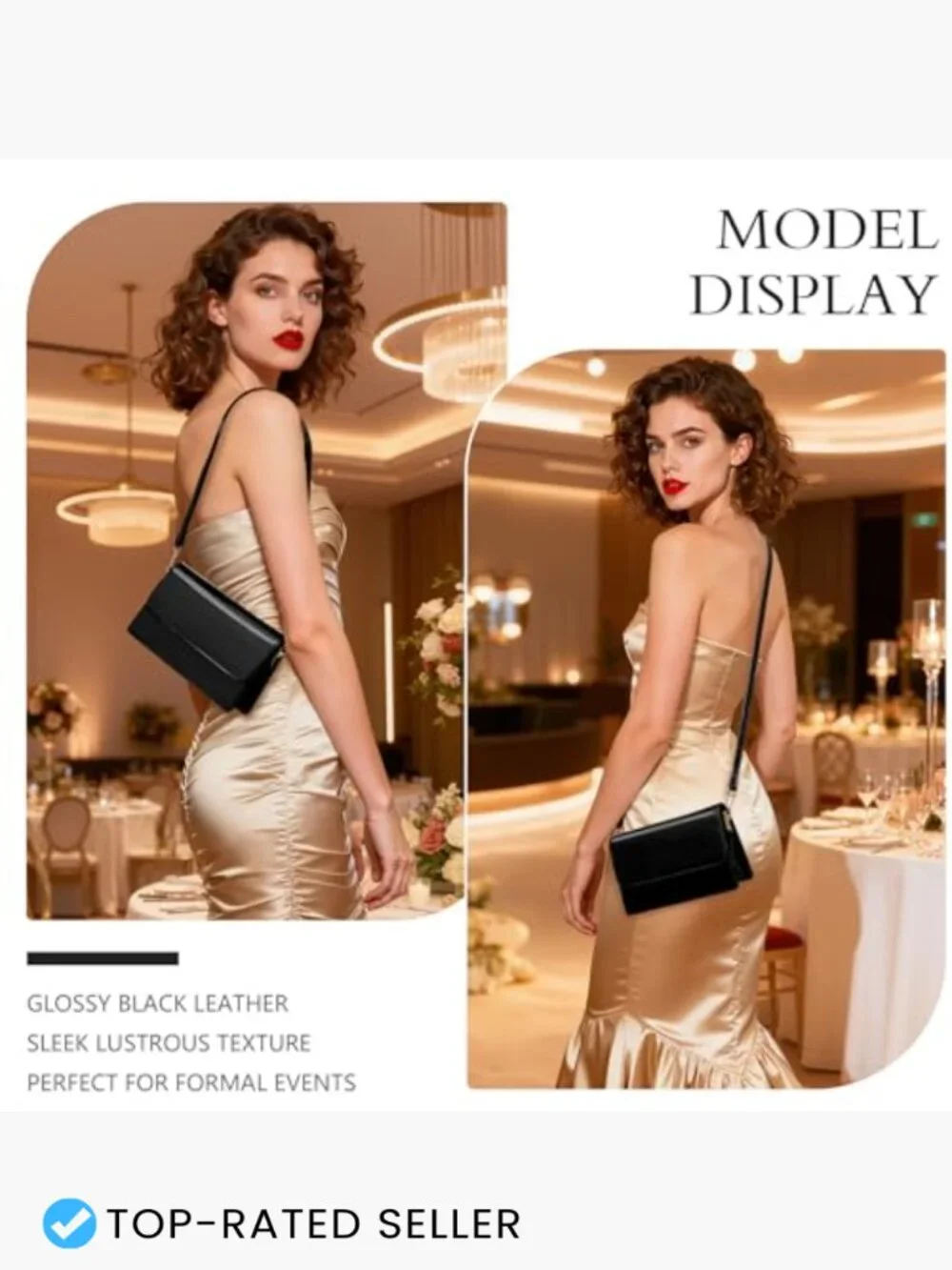 Patent Leather Clutch Envelope Evening Bag Sparkly 2 Compartments Prom Party